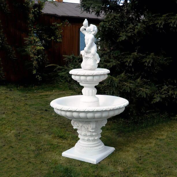 Einzigartiger Gartenbrunnen aus Steinguss - Jungen Figur mit Muschel - Gioele