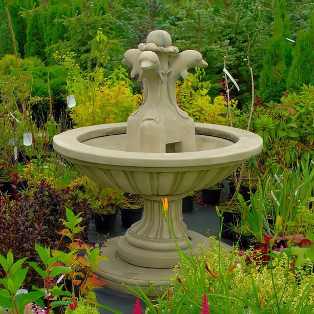 Steinguss Brunnen fr den Garten mit Delfinen inklusive Pumpe - Delfina