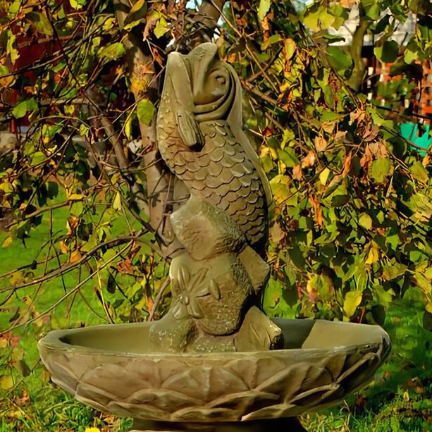 Dekorativer Steinguss Gartenbrunnen auf Sule mit Wasserspeier Fischskulptur - Cesare
