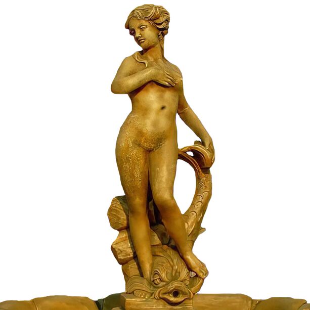 Steinguss Fontne fr Gartenbrunnen - Frauenaktfigur mit Fisch - Vanessa