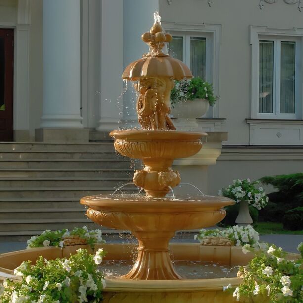 Imposanter Kaskadenbrunnen aus Steinguss mit Lwen Wasserspeiern und Putten Figur - Marcello