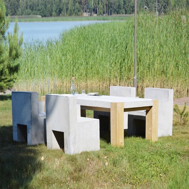 Moderner Garten Esstisch aus Lrchenholz mit Beton Tischplatte - Kimi