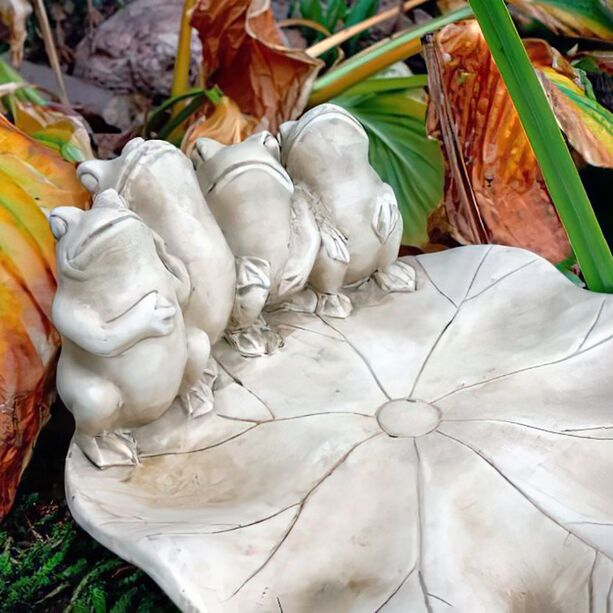 Blätterförmiges Vogelbad aus Steinguss mit Froschfiguren - Sideris