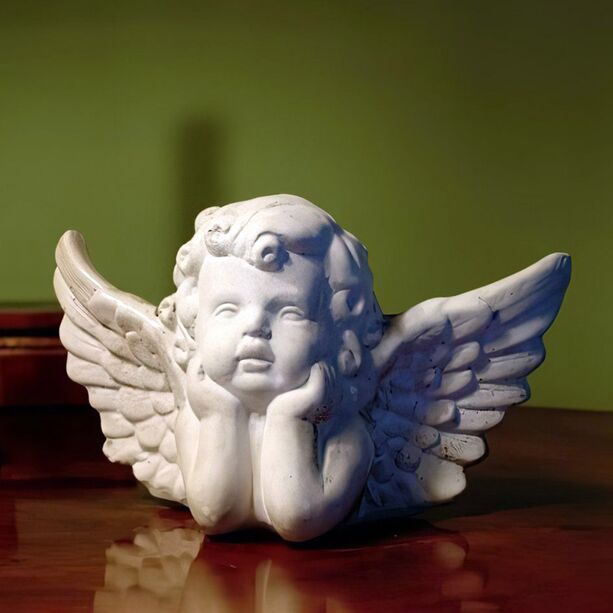 Liegender Engel mit weiten Flügeln - kleine Steinguss Dekofigur - Zino