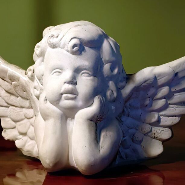Liegender Engel mit weiten Flügeln - kleine Steinguss Dekofigur - Zino
