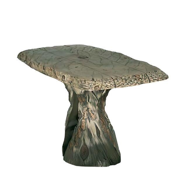 Sitzgarnitur aus Steinguss für den Garten - Tisch, Bänke & Hocker im Holzdesign - Tharalea
