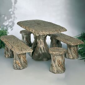 Sitzgarnitur aus Steinguss für den Garten - Tisch, Bänke...