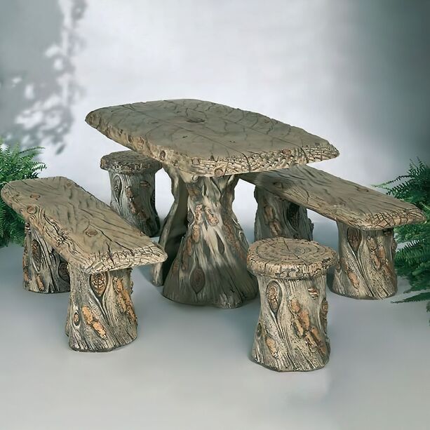 Wetterfester Sitzhocker im Baumstamm Design aus Steinguss - Vaia