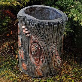 Pflanzgef aus Steinguss im Baumstamm Look - Holzoptik...