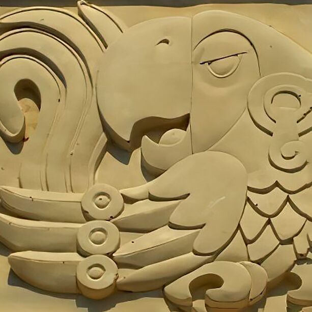 Dekorative Steinguss Fliese mit Papageien Relief - Tiki Design - Traianos / Tyrolia