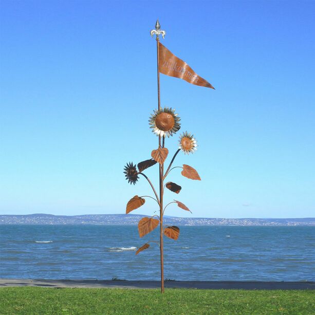 Metall Sonnenblume mit Willkommen - Fahne - Helian