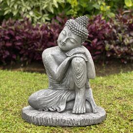 Indischer Buddha aus Steinguss f�r den Garten - sitzend -...