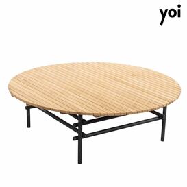 Runder Gartentisch aus Aluminium & Teakholz - KI Kaffeetisch