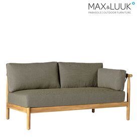 Gartensofa mit Armlehne - graue Polster auf Teak Rahmen - Valente Sofa / links