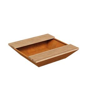 Quadratische Cortenstahl-Pflanzbank mit zwei Holz...