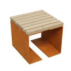 Cortenstahl-Hocker mit Holzsitzfl�che schlicht, robust &...