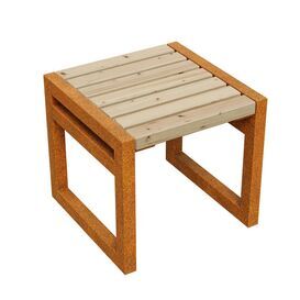 Zeitloser Hocker aus Cortenstahl und Holz schlicht,...