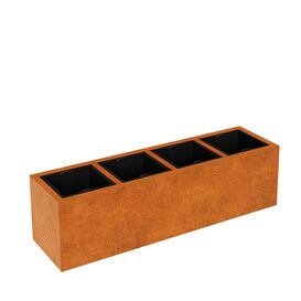 Eckiger Corten Pflanzk�bel mit vier Kunststoffeins�tzen...