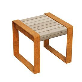 Robuster Sitzhocker aus Cortenstahl mit Holzsitzfl�che...
