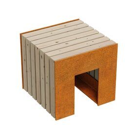 Cortenstahl-Hocker mit Holzsitzfl�che schlichtes Design...
