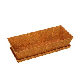 Rostfarbener Blumenkasten aus Cortenstahl mit Untersetzer