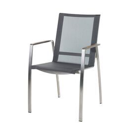 Hochwertiger Outdoor Stuhl aus Edelstahl mit Teak-Armlehnen