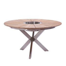 Gartentisch aus Edelstahl & Teakholz mit Edelstahlabdeckung