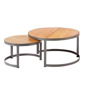 Runde Design Loungetische aus Teak mit dunkelgrauem...