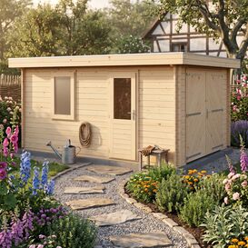 Massives Blockhaus mit Garagentor 350x500cm als...