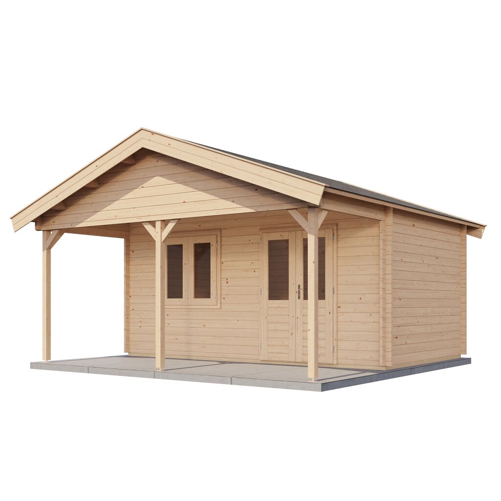 Gro�z�giges Blockhaus 500x300 cm inkl. 200cm Vordach als Bausatz zur Eigenmontage f�r Lounge & Stauraum - Gartenhaus Bjarne
