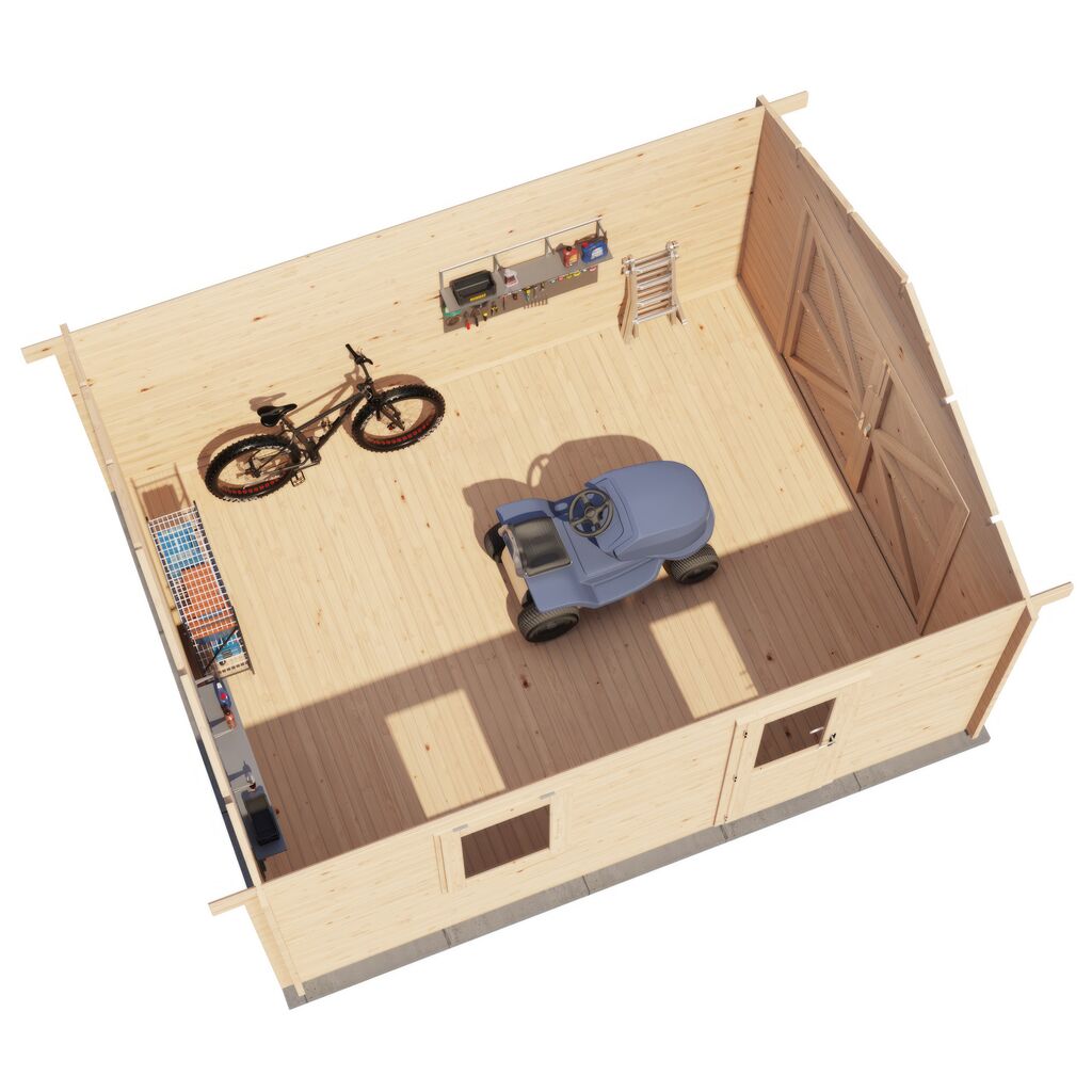 XL-Blockhaus mit breitem Garagentor 400x500cm robuster Bausatz zur DIY-Montage - Gartenhaus Matse
