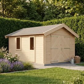 XL-Blockhaus mit breitem Garagentor 400x500cm robuster...