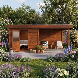 Ger�umiges Premium Gartenhaus aus Holz mit Vordach -...