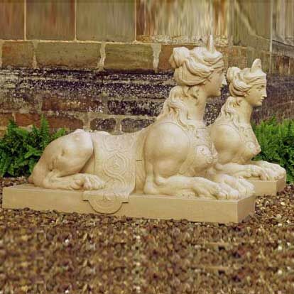 Groe Garten Sphinx Skulptur aus Stein - links