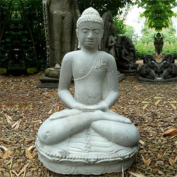 Meditierende Buddhastatue sitzend aus Antik Steinguss - Chanchub